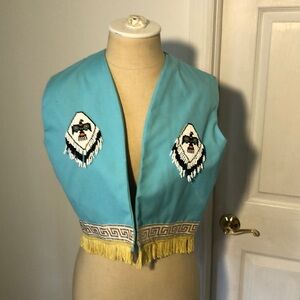 Vintage Cropped Vest with Fringe and Beading